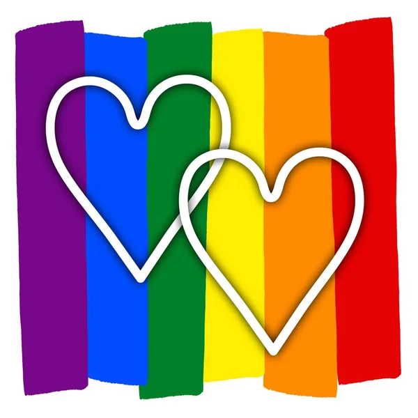 虹色のゲイプライド旗 性的少数者 同性愛者 レズビアン つの心のシンボル — ストック写真