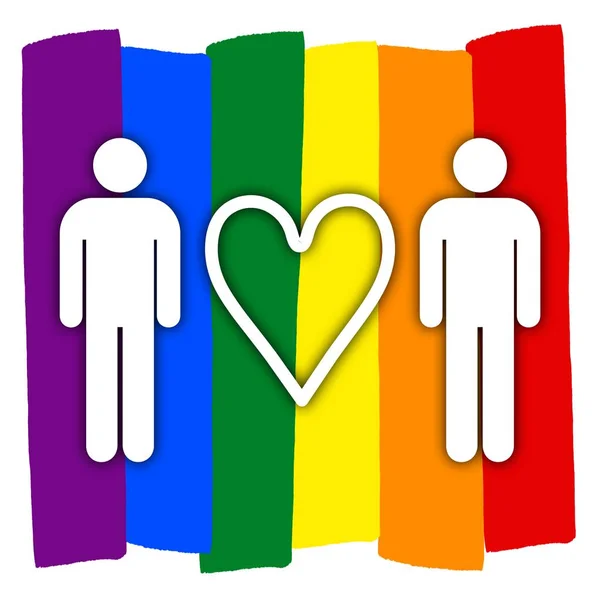 Gay Couple Multicolored Rainbow Flag Love Lgbt Couple Symbol Two — Stock Photo, Image