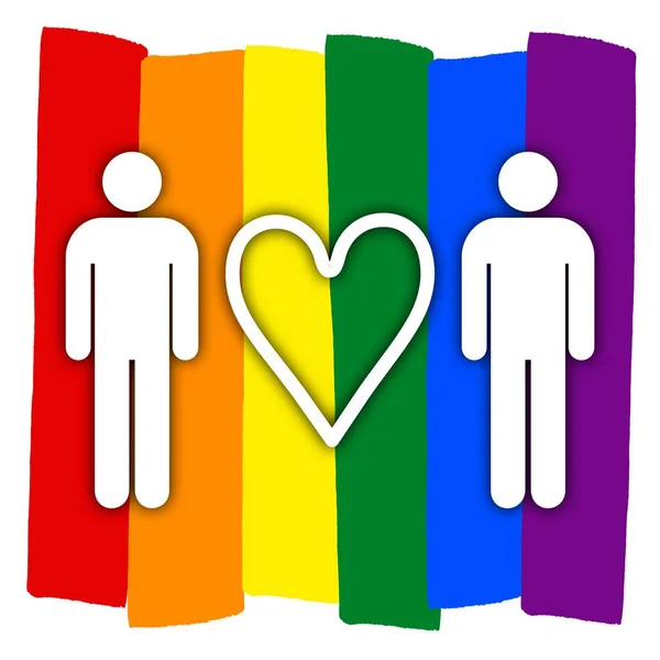 Gay Couple Multicolored Rainbow Flag Love Lgbt Couple Symbol Two — Stock Photo, Image