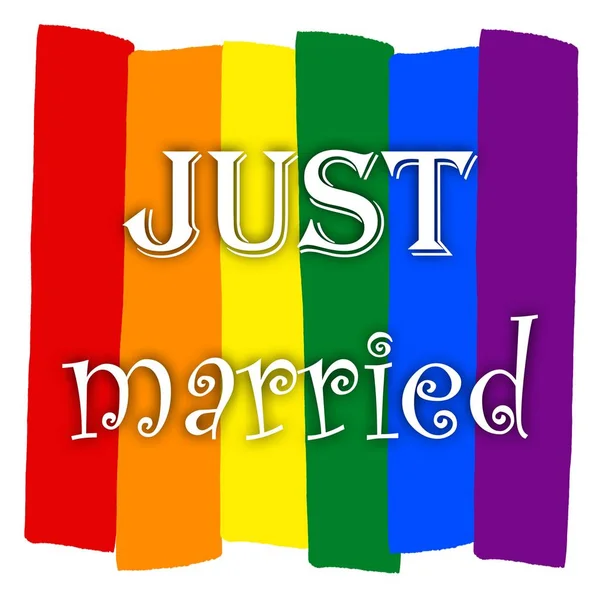 彩虹同性恋骄傲旗 性别少数的象征 同性恋和女同性恋 刚刚结婚 — 图库照片