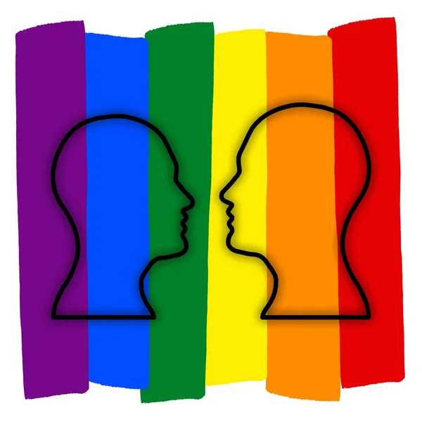 Pareja Gay Con Multicolor Arco Iris Bandera Amor Lgbt Pareja — Foto de Stock