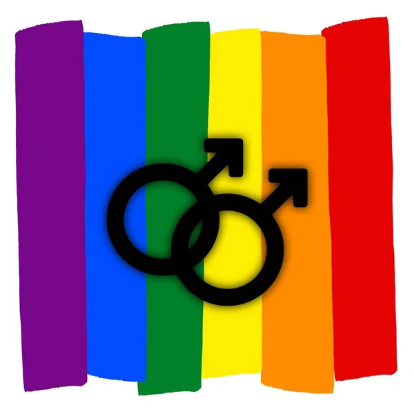Schwules Paar Mit Bunten Regenbogenfahne Liebe Lgbt Paar Symbol Zwei — Stockfoto