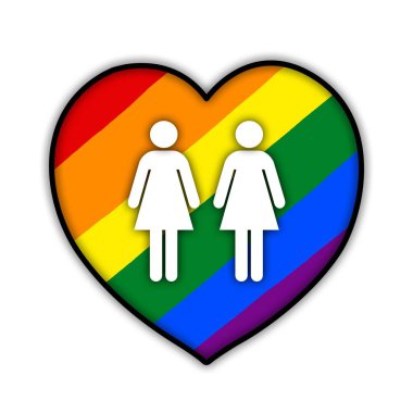 Gökkuşağı gay çift bayrak kalp, cinsel azınlıkların, eşcinseller ve Lezbiyenler, iki kadın sembolü gurur duyuyoruz.