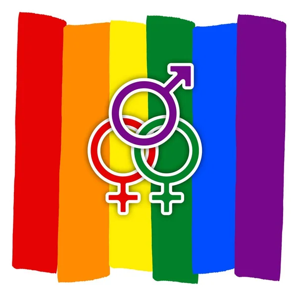 Gay Par Med Mångfärgade Regnbågsflaggan Älskar Hbt Par Symbol Man — Stockfoto