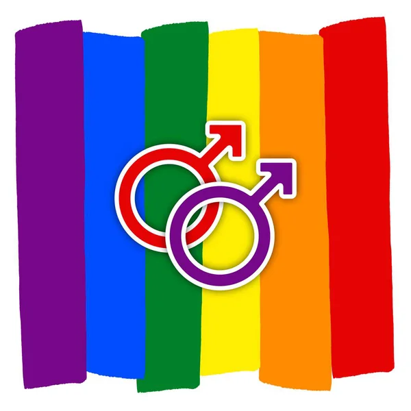 Gay Par Med Flerfärgad Regnbåge Flagga Kärlek Hbt Par Symbol — Stockfoto