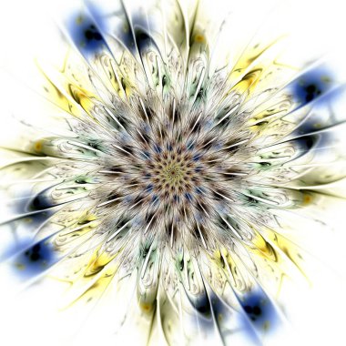 Güzel simetrik fraktal mavi mandala, çiçek veya kelebek, dijital sanat yaratıcı grafik tasarım için. Oluşturulan bilgisayar grafikleri.