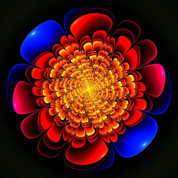 美丽的对称分形曼荼罗 花或蝴蝶 数码艺术品为创意平面设计 计算机生成的图形 — 图库照片