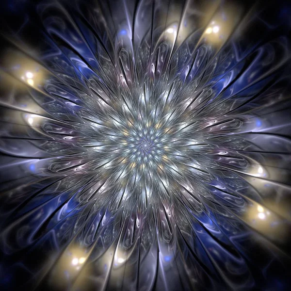 Güzel Simetrik Fraktal Mandala Çiçek Kelebek Dijital Sanat Yaratıcı Grafik — Stok fotoğraf
