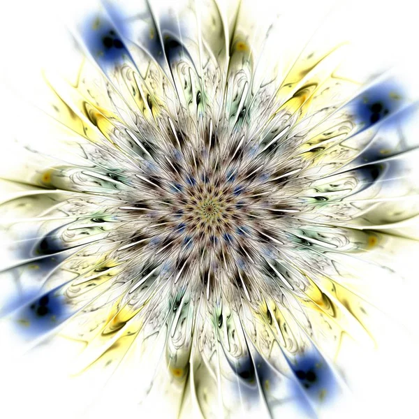 Krásné Symetrických Fraktálů Modrá Mandala Květina Nebo Motýl Digitální Kresba — Stock fotografie