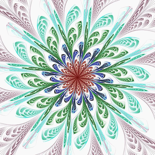 美丽的对称分形蓝色曼荼罗 花或蝴蝶 数码艺术品为创意平面设计 计算机生成的图形 — 图库照片