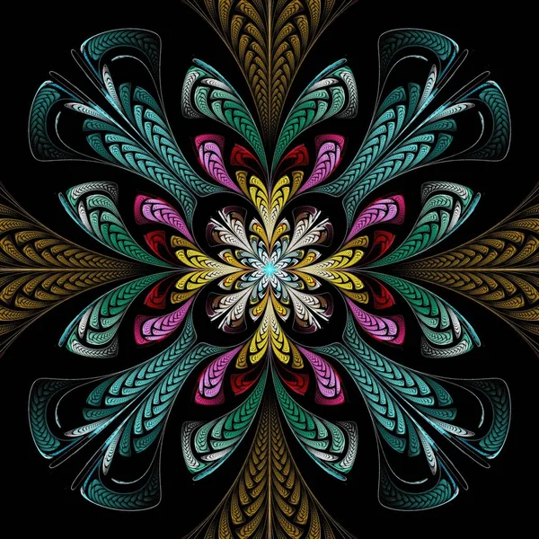 Hermoso Mandala Fractal Simétrico Flor Mariposa Obra Arte Digital Para —  Fotos de Stock