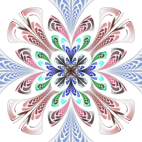 Güzel Simetrik Fraktal Mavi Mandala Çiçek Veya Kelebek Dijital Sanat — Stok fotoğraf