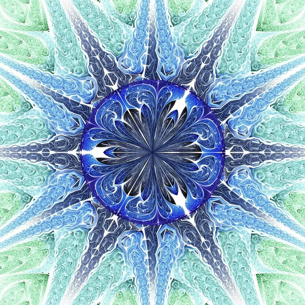 Beautiful Symmetrical fractal Blue mandala, flower or butterfly, digital artwork for creative graphic design. Computer generated graphics.