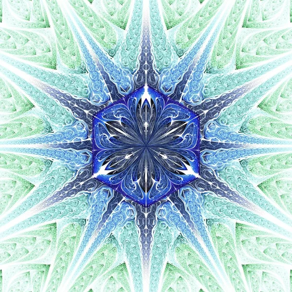 Beautiful Symmetrical fractal Blue mandala, flower or butterfly, digital artwork for creative graphic design. Computer generated graphics.