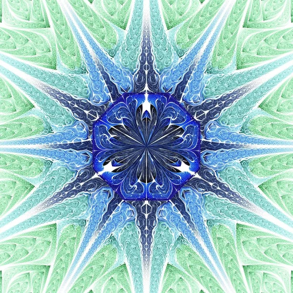 Bonito Fractal Simétrico Mandala Azul Flor Borboleta Arte Digital Para — Fotografia de Stock