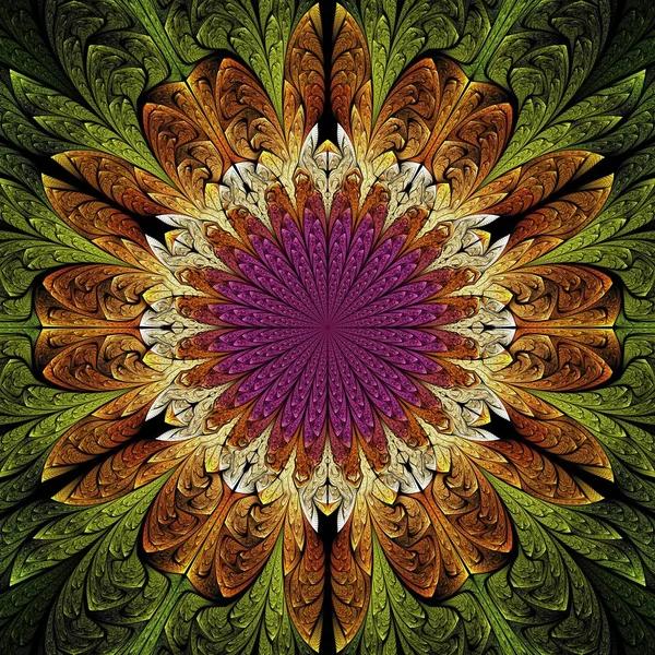 美しい対称フラクタル マンダラ 花や蝶 創造的なグラフィック デザインのためのデジタル アート 生成したコンピュータ グラフィックス — ストック写真