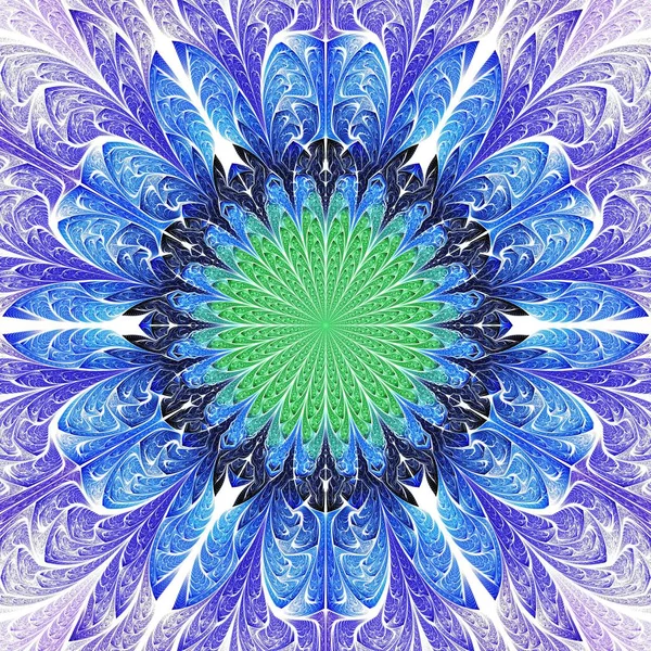 Hermoso Mandala Azul Fractal Simétrico Flor Mariposa Obra Arte Digital —  Fotos de Stock