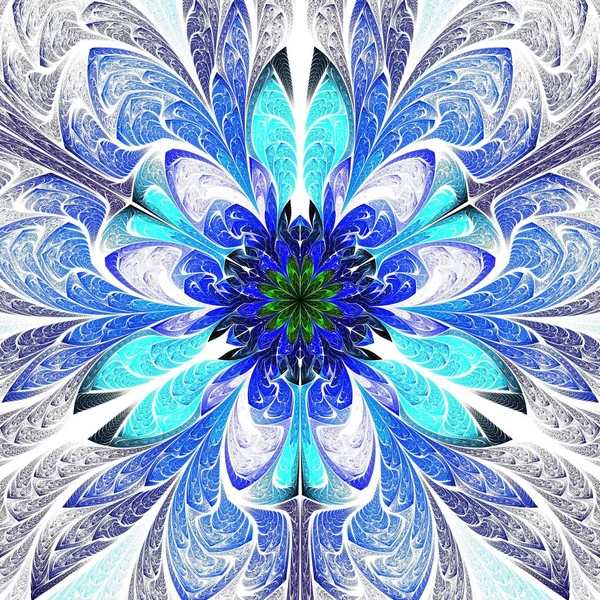 Krásné Symetrických Fraktálů Modrá Mandala Květina Nebo Motýl Digitální Kresba — Stock fotografie
