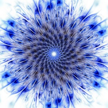 Güzel simetrik fraktal mavi mandala, çiçek veya kelebek, dijital sanat yaratıcı grafik tasarım için. Oluşturulan bilgisayar grafikleri.