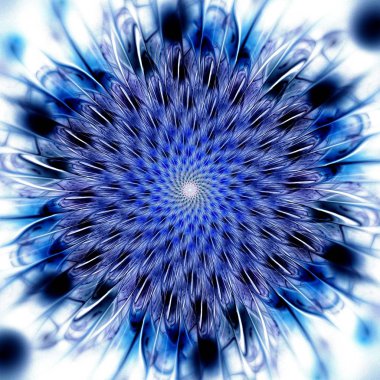 Güzel simetrik fraktal mavi mandala, çiçek veya kelebek, dijital sanat yaratıcı grafik tasarım için. Oluşturulan bilgisayar grafikleri.