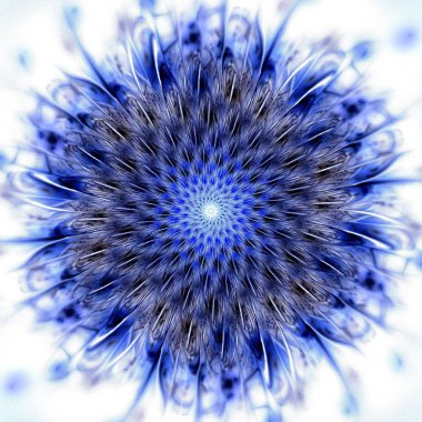 Güzel simetrik fraktal mavi mandala, çiçek veya kelebek, dijital sanat yaratıcı grafik tasarım için. Oluşturulan bilgisayar grafikleri.
