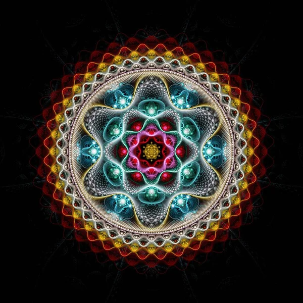 Beautiful Symmetrical fractal mandala, flower or butterfly, digital artwork for creative graphic design. Computer generated graphics.