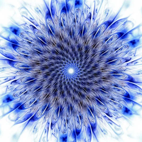 美丽的对称分形蓝色曼荼罗 花或蝴蝶 数码艺术品为创意平面设计 计算机生成的图形 — 图库照片