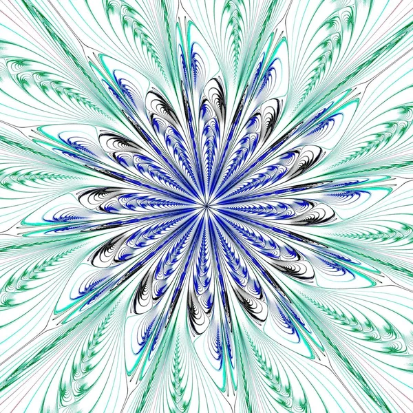 Beautiful Symmetrical fractal Blue mandala, flower or butterfly, digital artwork for creative graphic design. Computer generated graphics.
