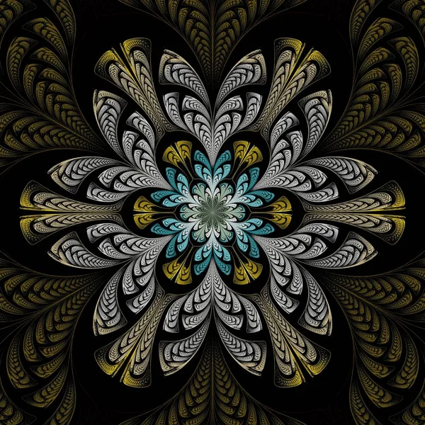 Beautiful Symmetrical fractal mandala, flower or butterfly, digital artwork for creative graphic design. Computer generated graphics.