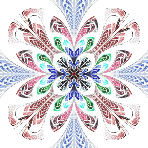 Hermoso Mandala Azul Fractal Simétrico Flor Mariposa Obra Arte Digital —  Fotos de Stock