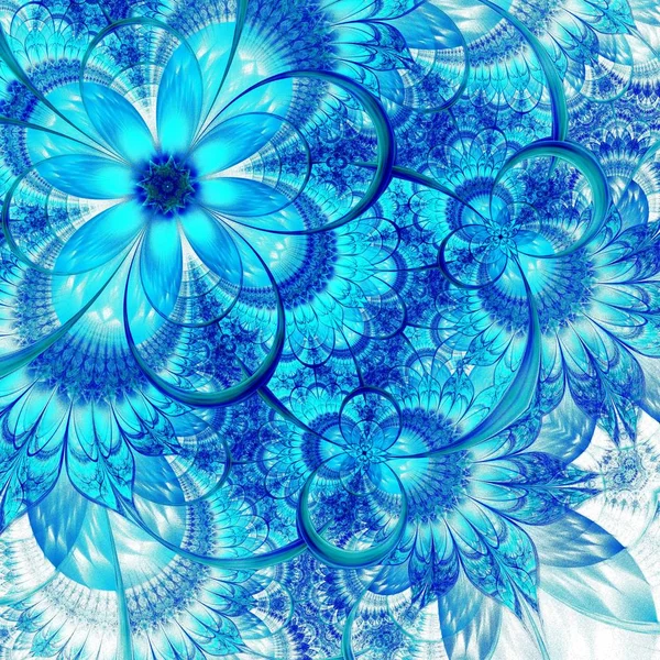 Bela Flor Azul Fractal Simétrica Borboleta Arte Digital Para Design — Fotografia de Stock