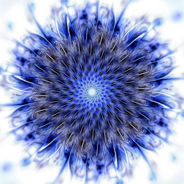 美しい対称フラクタル青マンダラ 花や蝶 創造的なグラフィック デザインのためのデジタル アート 生成したコンピュータ グラフィックス — ストック写真