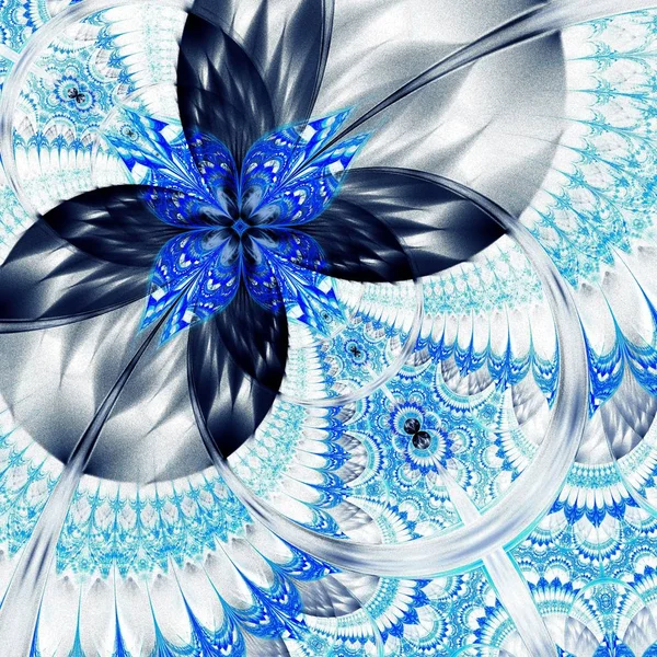 Hermosa Flor Azul Fractal Simétrica Mariposa Obra Arte Digital Para —  Fotos de Stock