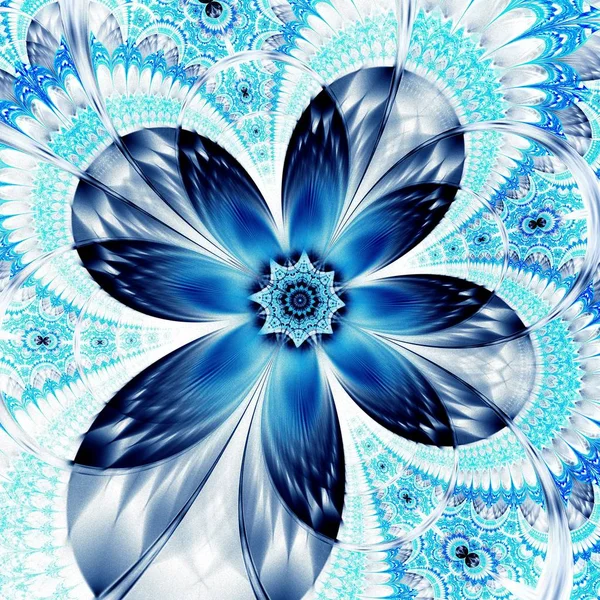 美しい対称フラクタル青マンダラ 花や蝶 創造的なグラフィック デザインのためのデジタル アート 生成したコンピュータ グラフィックス — ストック写真