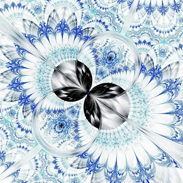 美丽对称的分形蓝色花或蝴蝶 数码艺术品为创意平面设计 计算机生成的图形 — 图库照片