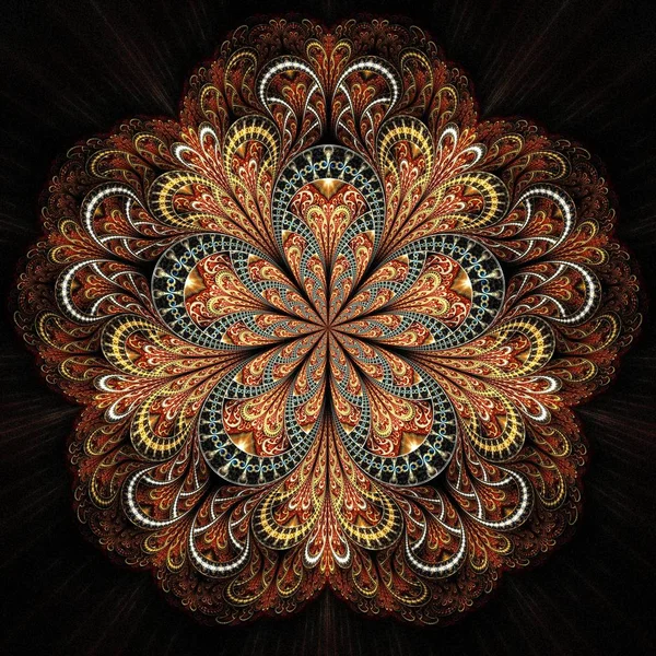 Beautiful Symmetrical fractal mandala, flower or butterfly, digital artwork for creative graphic design. Computer generated graphics.