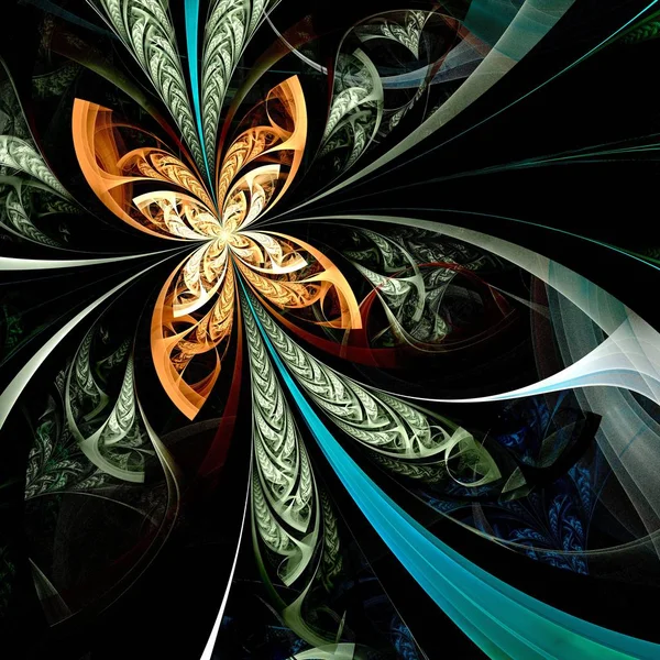 美しいフラクタル花や蝶 創造的なグラフィック デザインのためのデジタル アート 生成したコンピュータ グラフィックス — ストック写真