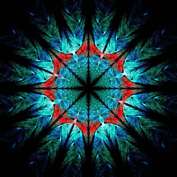 Güzel Simetrik Fraktal Mandala Çiçek Kelebek Dijital Sanat Yaratıcı Grafik — Stok fotoğraf