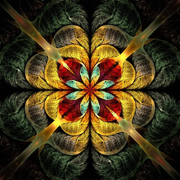 Hermoso Mandala Fractal Simétrico Flor Mariposa Obra Arte Digital Para — Foto de Stock