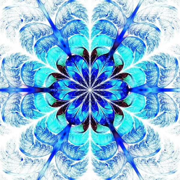 Hermoso Mandala Azul Fractal Simétrico Flor Mariposa Obra Arte Digital —  Fotos de Stock
