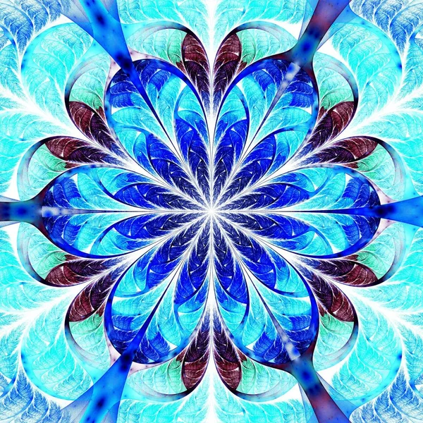 Vackra symmetriska fractal blå mandala, blomma eller fjäril, digitala konstverk för kreativ grafisk design — Stockfoto