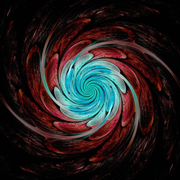 Abstract Symmetrical fractal red tornado spiral galaxy, digital artwork for creative graphic design. Computer generated graphics.