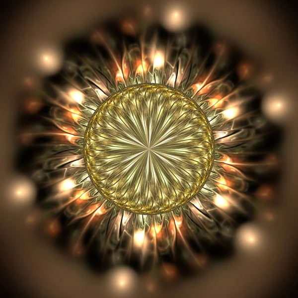 Beautiful Symmetrical Fractal Sun Focus Circle Digital Artwork Creative Graphic — Stock Photo, Image