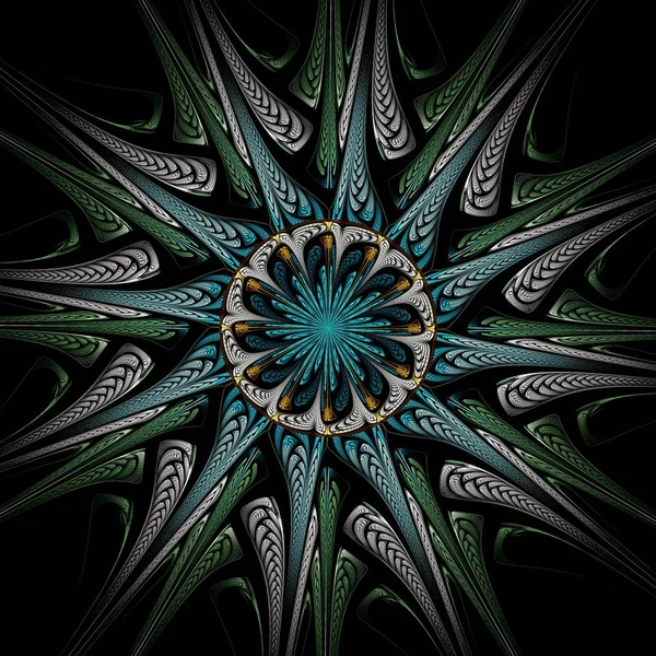 Beautiful Symmetrical fractal mandala, flower or circle, digital artwork for creative graphic design. Computer generated graphics.