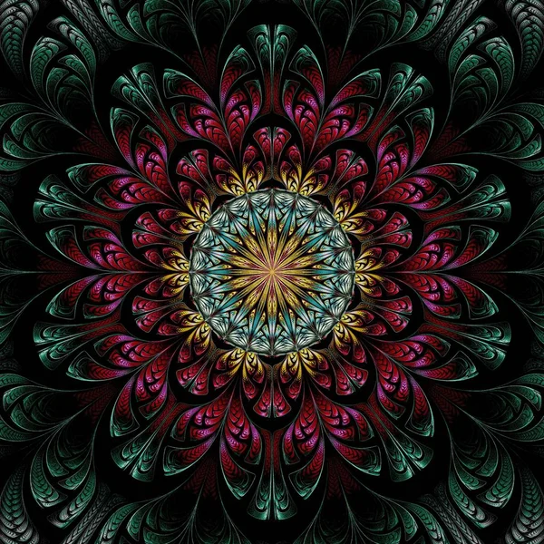 Hermoso Mandala Fractal Simétrico Flor Círculo Obra Arte Digital Para —  Fotos de Stock