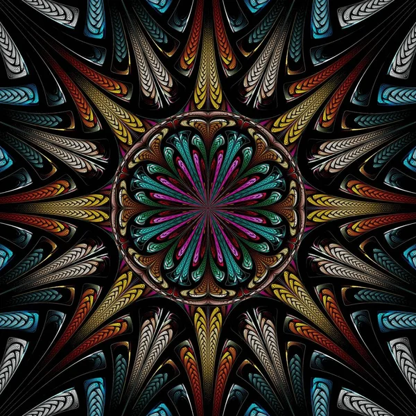 Krásné Symetrických Fraktálů Mandala Květina Nebo Kruh Digitální Kresba Pro — Stock fotografie