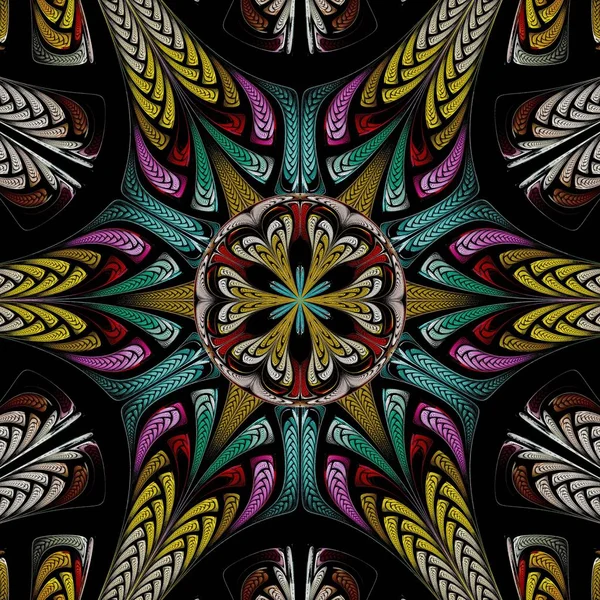 Beautiful Symmetrical fractal mandala, flower or circle, digital artwork for creative graphic design. Computer generated graphics.