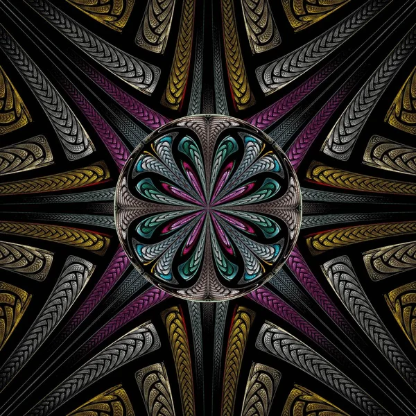 Beautiful Symmetrical Fractal Mandala Flower Circle Digital Artwork Creative Graphic — Stock Photo, Image