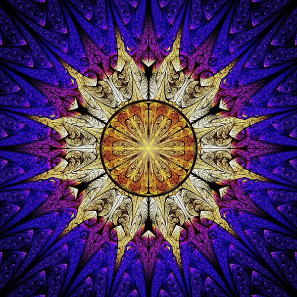 Beautiful Symmetrical fractal mandala, flower or circle, digital artwork for creative graphic design. Computer generated graphics.