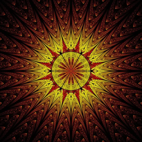 Vackra Symmetriska Fractal Mandala Blomma Eller Cirkel Gul Digitala Konstverk — Stockfoto